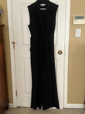 LOFT Black Sleeveless Jumpsuit Size 18 Wide Leg Tie Waist Dressy